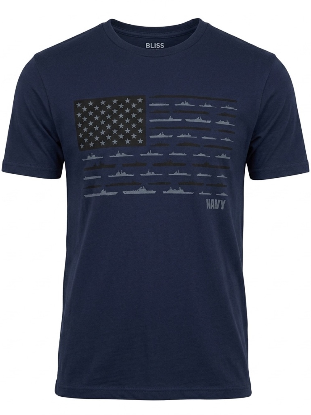US Navy USS Ships Flag Graphic T-Shirt Blue Cotton Medium USA Made